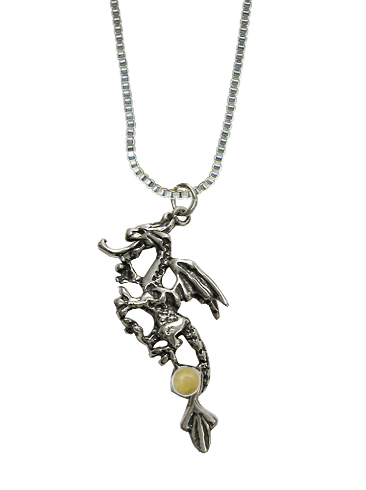 Sterling Silver Rampant Dragon Pendant With Yellow Aragonite